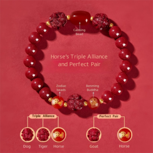 Horse Zodiac Cinnabar Bracelet • Triple Alliance • Zodiac Guardian
