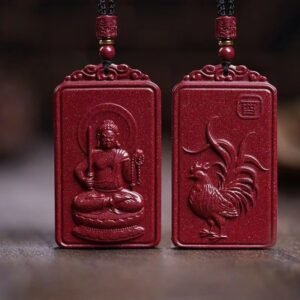 Natural Cinnabar Buddha Pendant • Zodiac Protection - Rooster