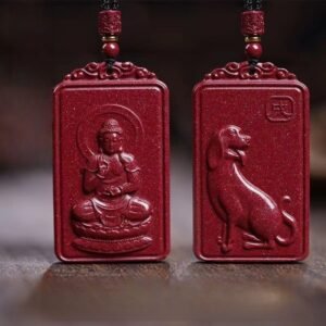 Natural Cinnabar Buddha Pendant • Zodiac Protection - Dog