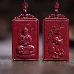 Natural Cinnabar Buddha Pendant • Zodiac Protection - Pig