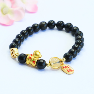 Black Obsidian Chinese Zodiac Horse Bracelet