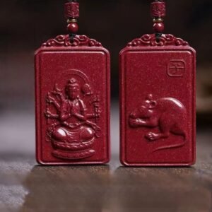 Natural Cinnabar Buddha Pendant • Zodiac Protection - Rat