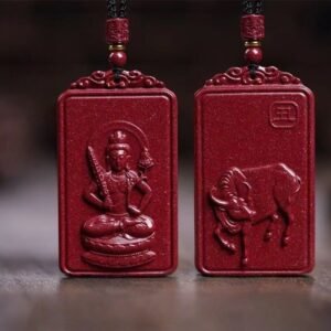 Natural Cinnabar Buddha Pendant • Zodiac Protection - Ox
