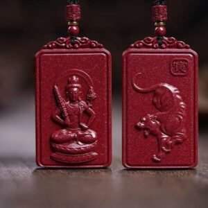 Natural Cinnabar Buddha Pendant • Zodiac Protection - Tiger