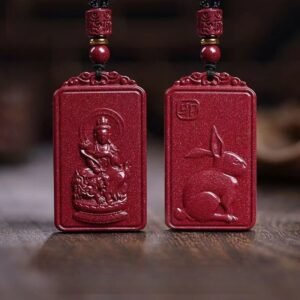 Natural Cinnabar Buddha Pendant • Zodiac Protection - Rabbit