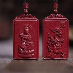 Natural Cinnabar Buddha Pendant • Zodiac Protection - Dragon