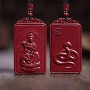 Natural Cinnabar Buddha Pendant • Zodiac Protection - Snake