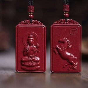 Natural Cinnabar Buddha Pendant • Zodiac Protection - Horse