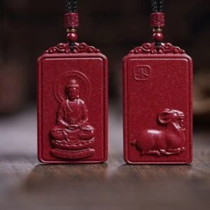 Natural Cinnabar Buddha Pendant • Zodiac Protection - Goat