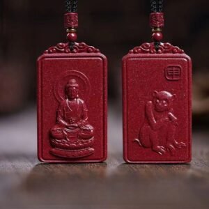 Natural Cinnabar Buddha Pendant • Zodiac Protection - Monkey